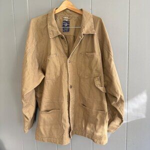 Vintage Oversized Khaki Canvas Denim Chore Jacket XL Workwear Grunge Skater 90s